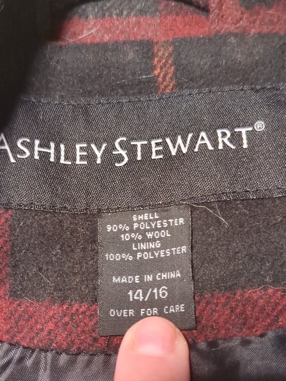 Ashley Stewart Red and Black Plaid Pea Coat Women's 14/16